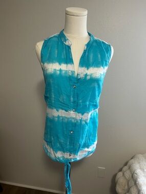 INC International Concepts Blue Tie-Dye Sleeveless Shirt